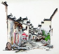 一组钢笔画——青瓦白墙恋徽州